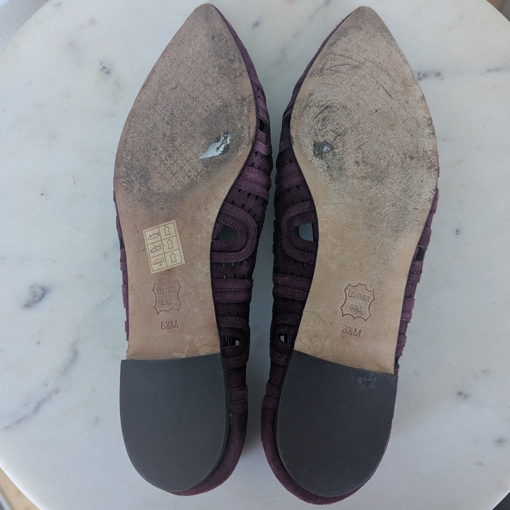 Tory Burch Leyla Burgundy Suede Laser Cut Pointed Toe Ballet Flats - Picture 10 of 11